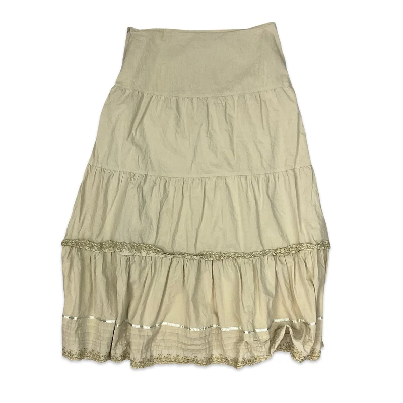 00's Yessica Tiered Beige Maxi Skirt 12 14 M