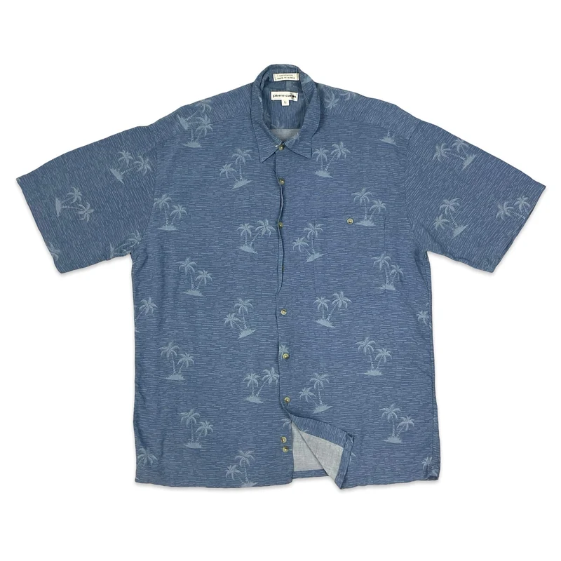 Vintage Pierre Cardin Blue Palm Tree Print Shirt M L