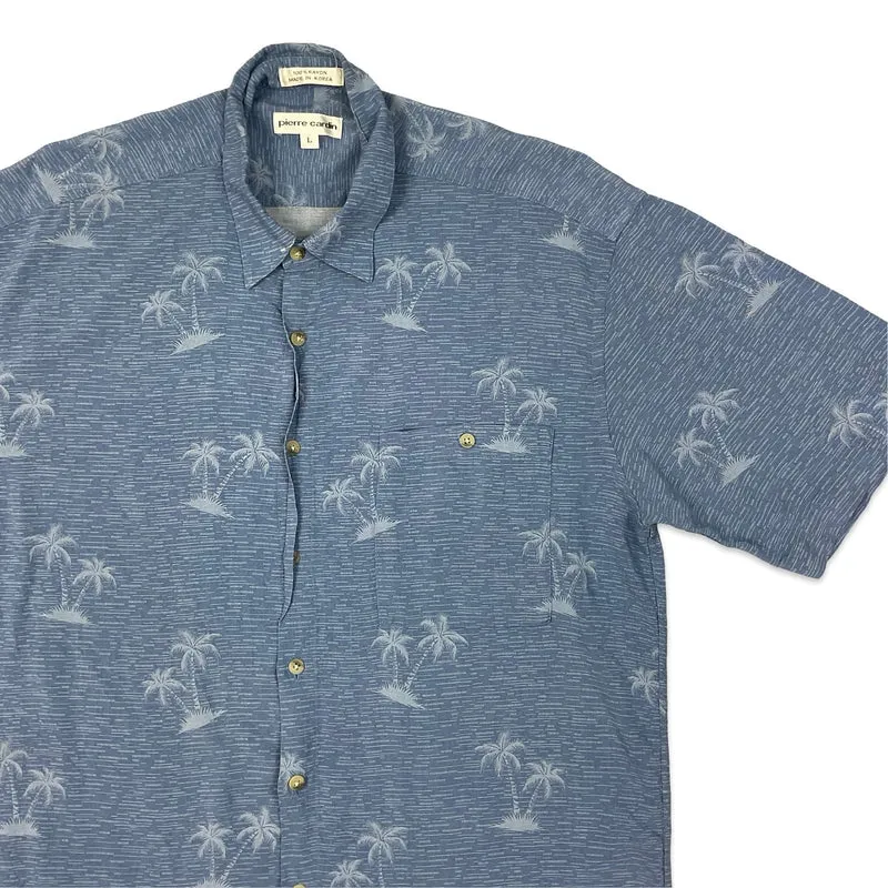 Vintage Pierre Cardin Blue Palm Tree Print Shirt M L