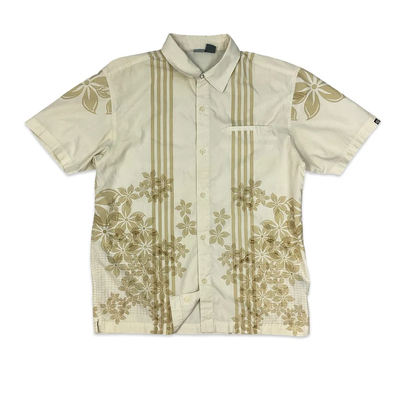 Y2K Beige Floral Print Shirt M L