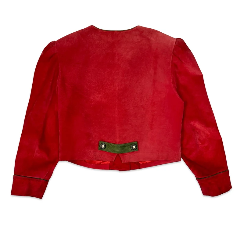 Vintage 80s C&A Yessica Alpine Red Suede Leather Coat S 8-10