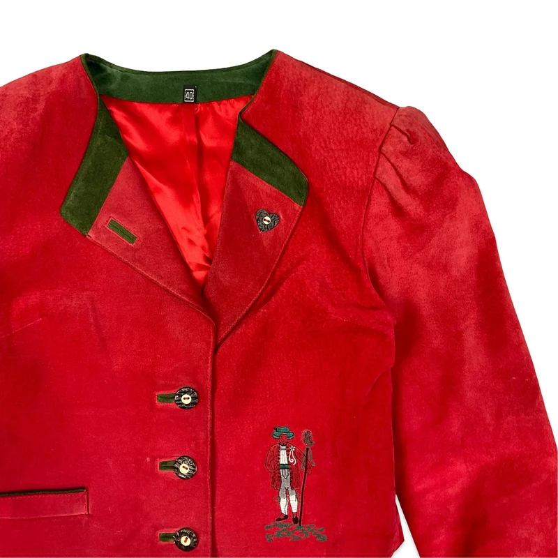 Vintage 80s C&A Yessica Alpine Red Suede Leather Coat S 8-10