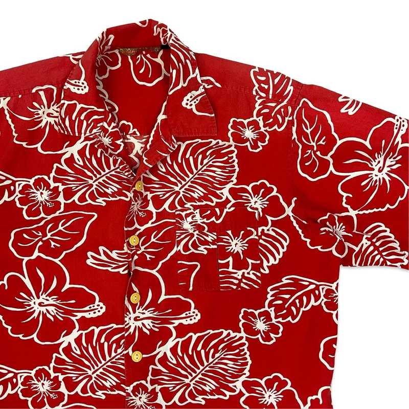 QuikSilver Red & White Floral Print Shirt L XL
