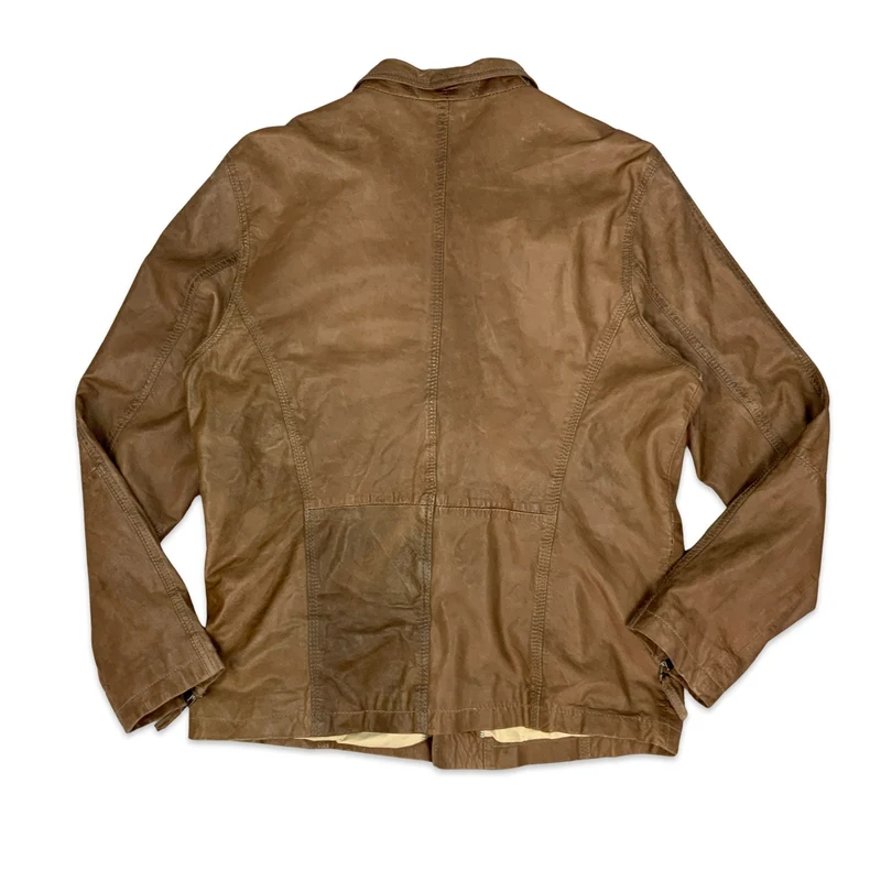 Vtg Y2K Yorn Soft Brown Leather 4 Pocket Jacket M