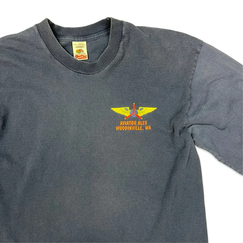 Vintage 90s Fruit of the Loom "Aviator Ale" Navy Long Sleeve Tee L