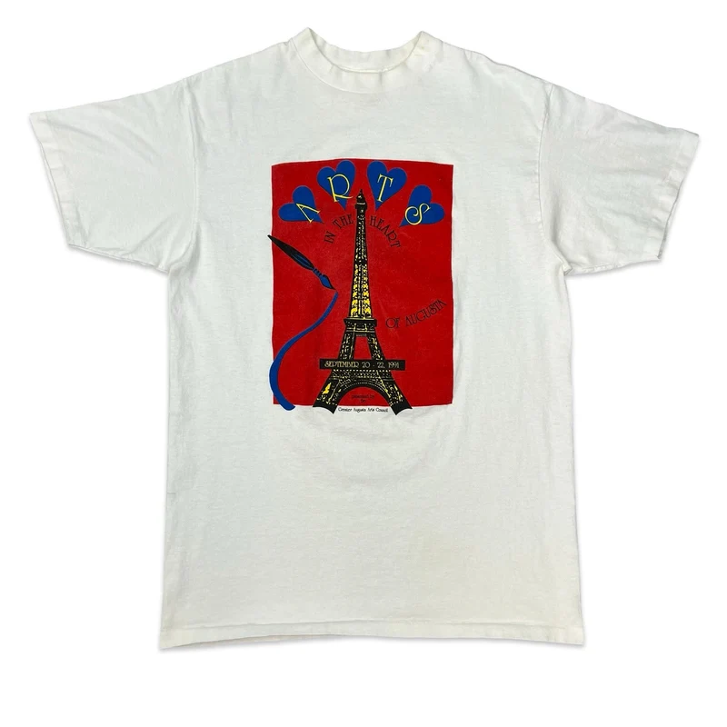 Vintage 90s Delta Paris Print White Graphic Tee M