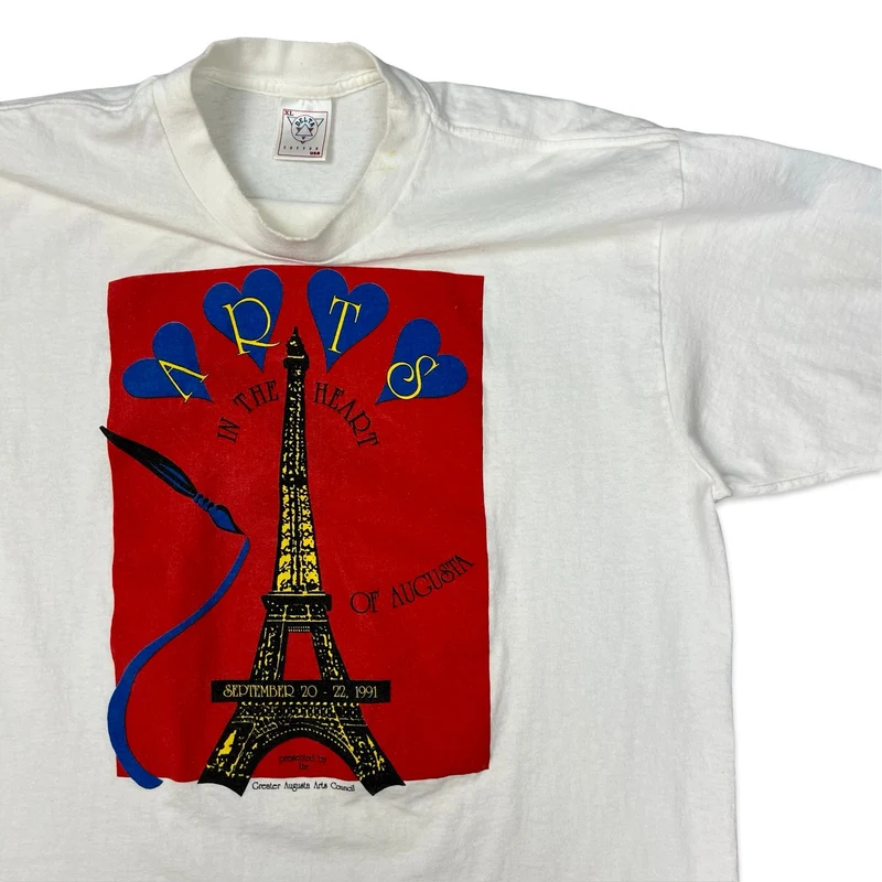 Vintage 90s Delta Paris Print White Graphic Tee M