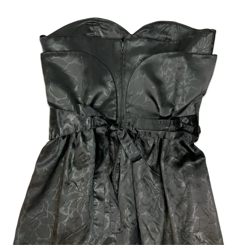 90s Black Satin Strapless Maxi Dress 10