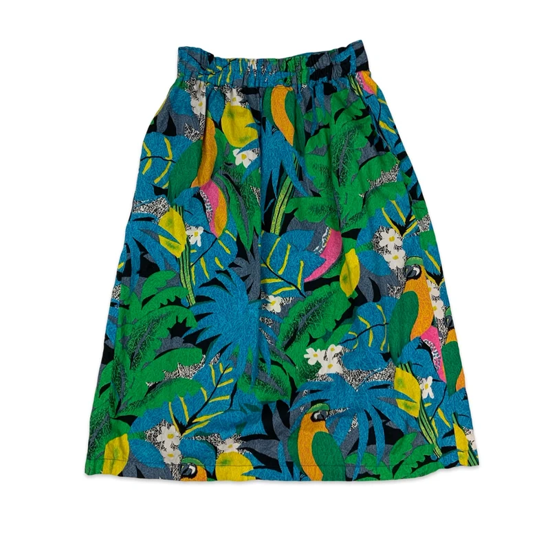 Vintage Abstract Floral Print Midi Skirt 8 10