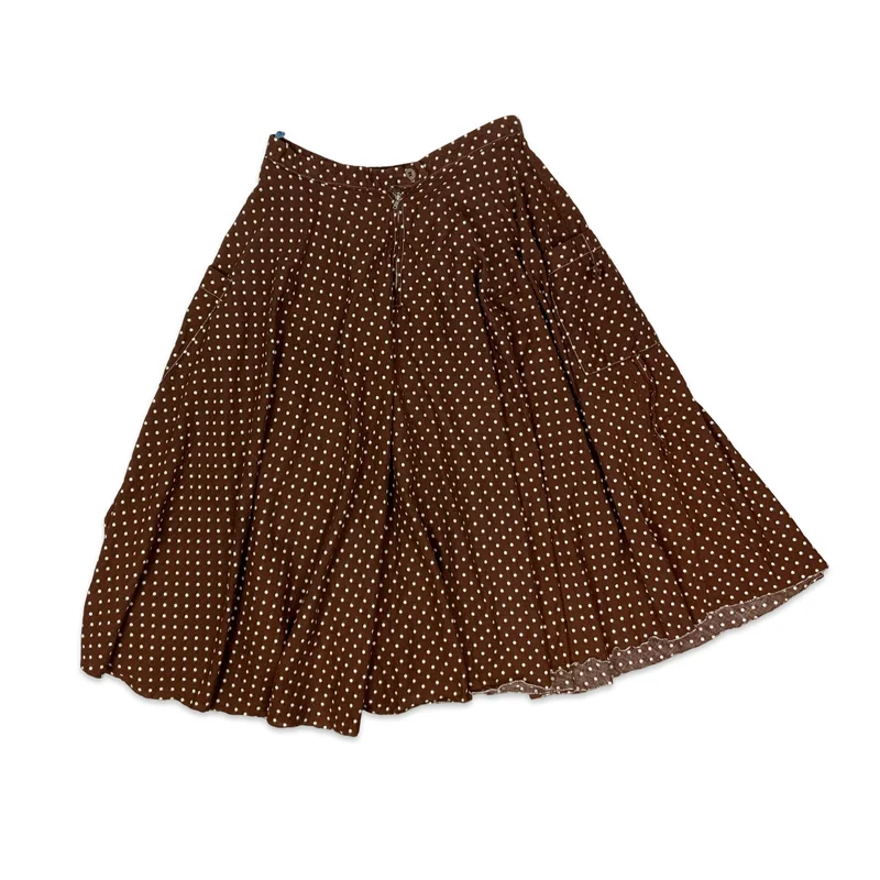 Vintage White & Brown Polka Dot Midi Skirt 12