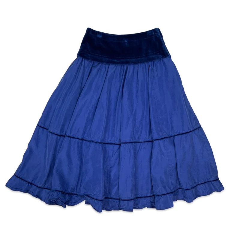 Vintage Blue Tiered Midi Skirt 8