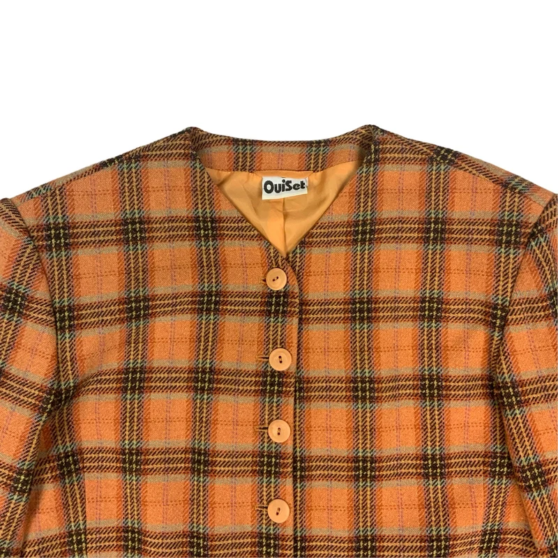Vintage Orange Plaid Midi Coat 12 14