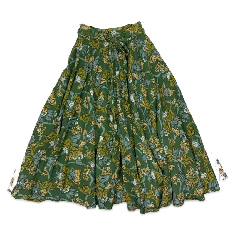 Vintage Green Floral Midi Skirt 8