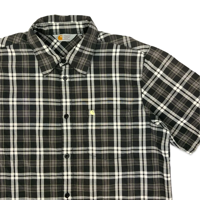 Carhartt Black Grey Checked Plaid Button-Up Short Sleeved Casual Shirt XL