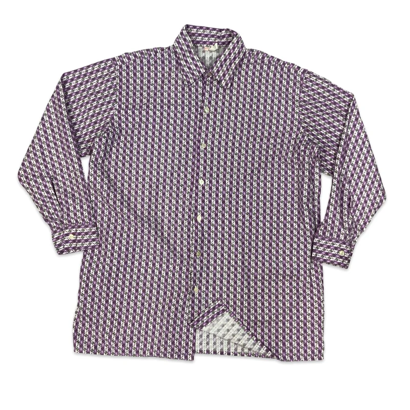 Vintage 70s Purple Abstract Print Long Sleeve Shirt XL