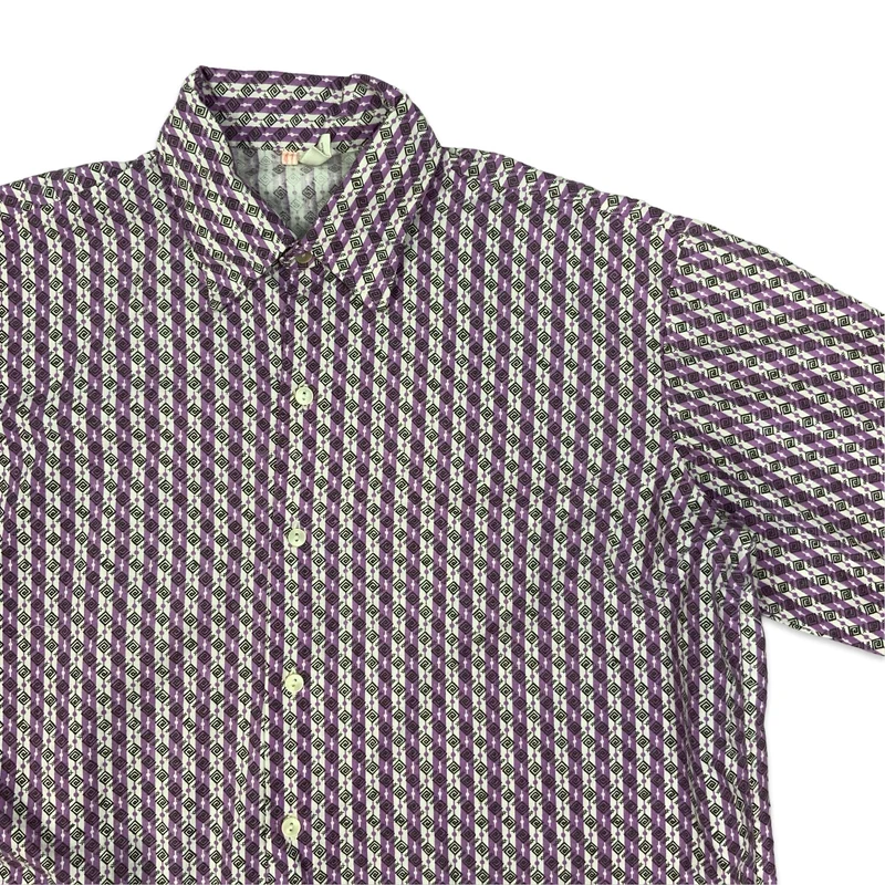 Vintage 70s Purple Abstract Print Long Sleeve Shirt XL