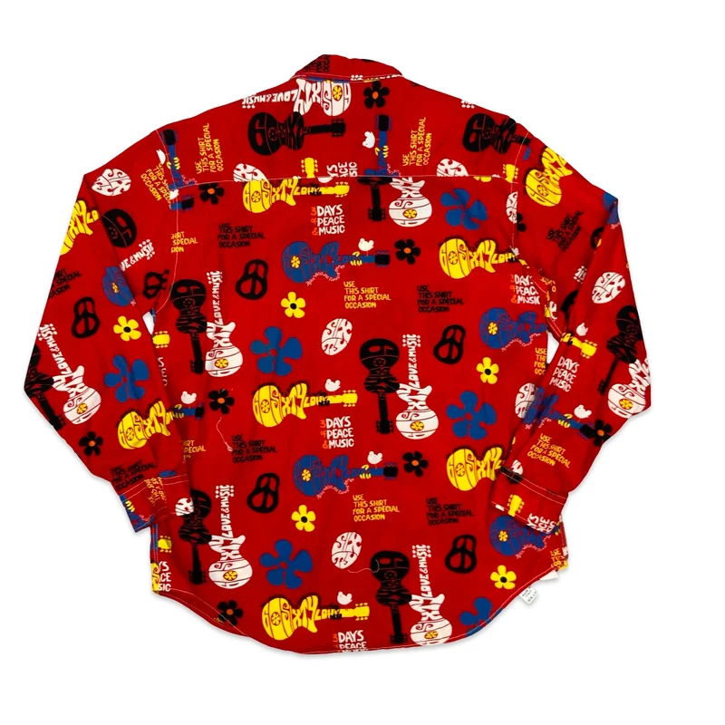 Vintage Sixty 90s-00s Hippie Themed Red Printed Shirt Hippy 1960s L