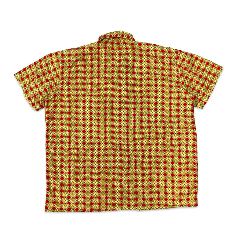 Vintage 70s Yellow & Red Floral Print Short Sleeve Shirt XL