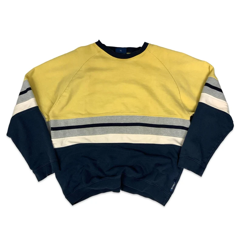 Vintage 90s Yellow & Navy Colour Block Sweatshirt XXL