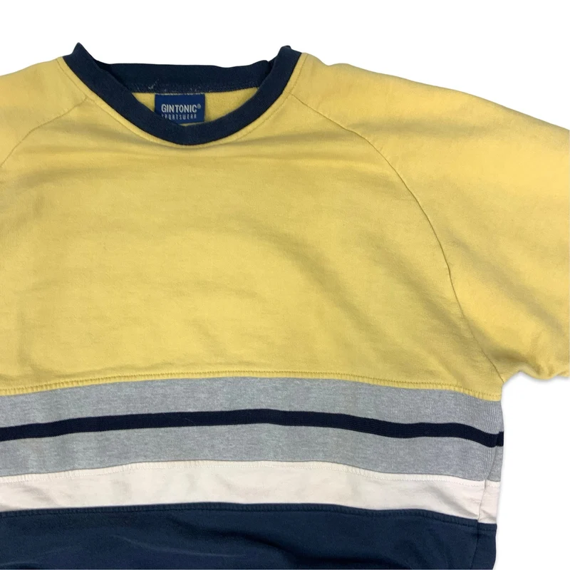 Vintage 90s Yellow & Navy Colour Block Sweatshirt XXL