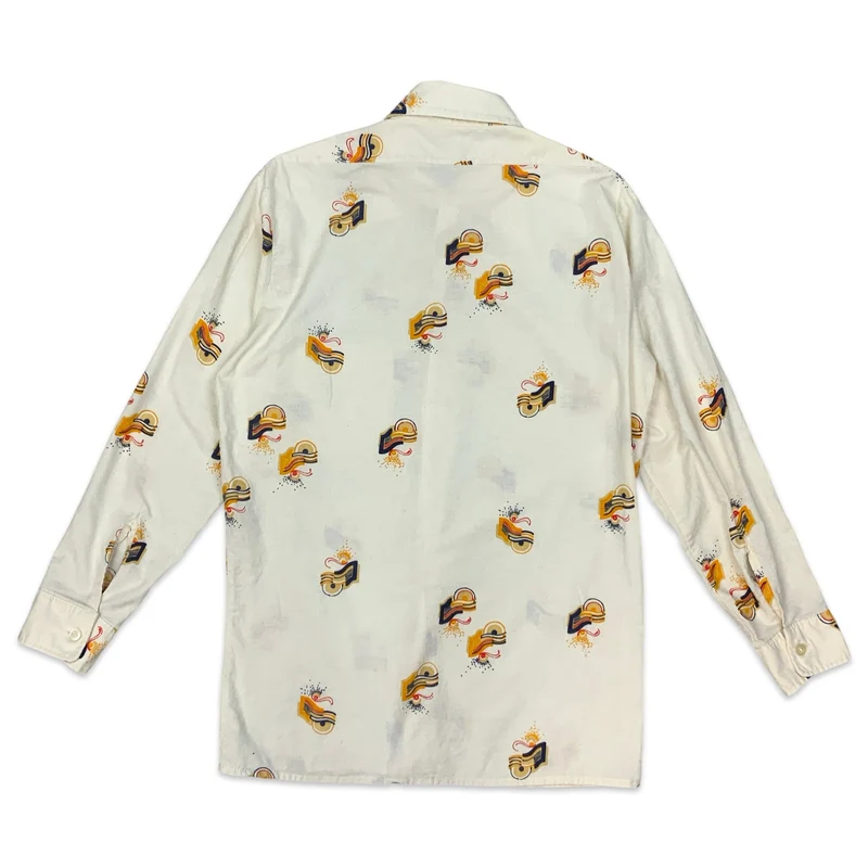 70s White Dagger Collar Shirt M