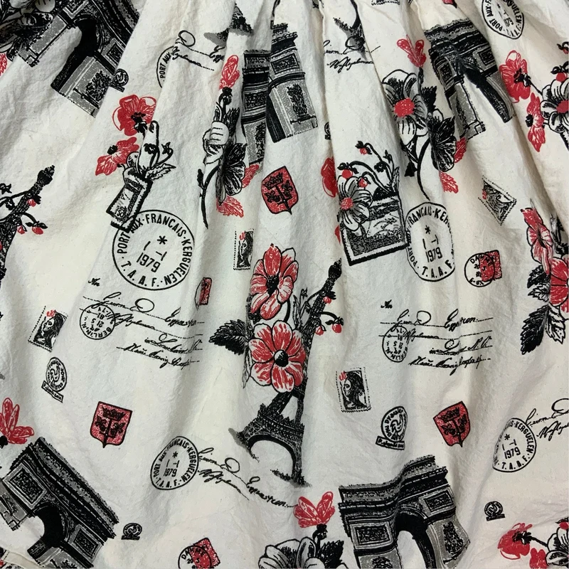 Vintage White Black & Red Pleated Skirt 10