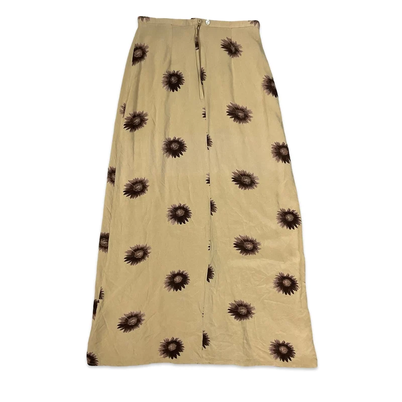 Vintage Beige & Brown Floral Print Maxi Skirt 4