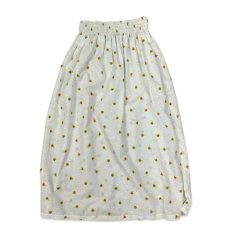 Vintage White Broderie Anglaise Floral Print Midi Skirt 6 8 10 12 14