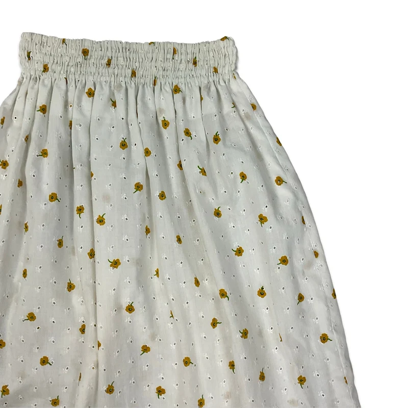 Vintage White Broderie Anglaise Floral Print Midi Skirt 6 8 10 12 14