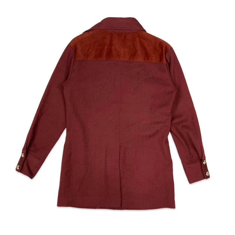 Vtg 70s Burgundy Dagger Collar Western Safari Wool Jacket Medium UK 12