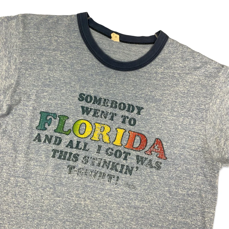 Vintage 80s Screen Stars Florida Tourist Blue Ringer Tee S M