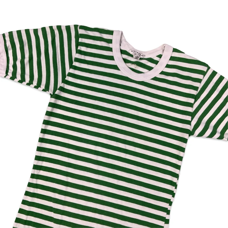 Vintage 90s Marimekko Green & White Striped Top XS