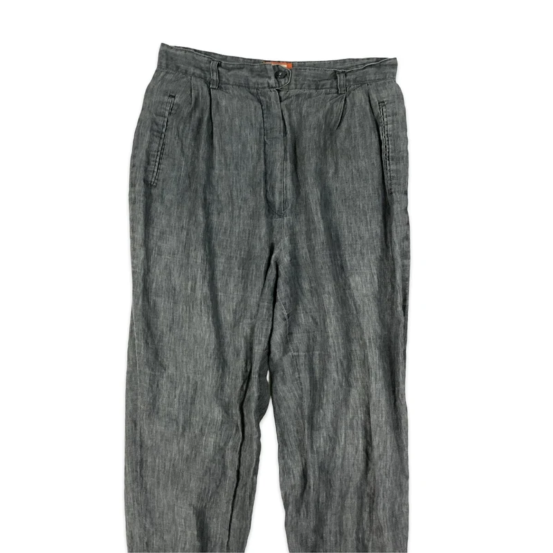 Pleated Grey Linen Trousers 8 10