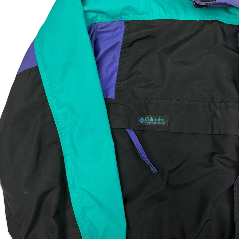 Vintage 1990s Columbia Black Green Purple Waterproof Jacket Windbreaker Extra Large