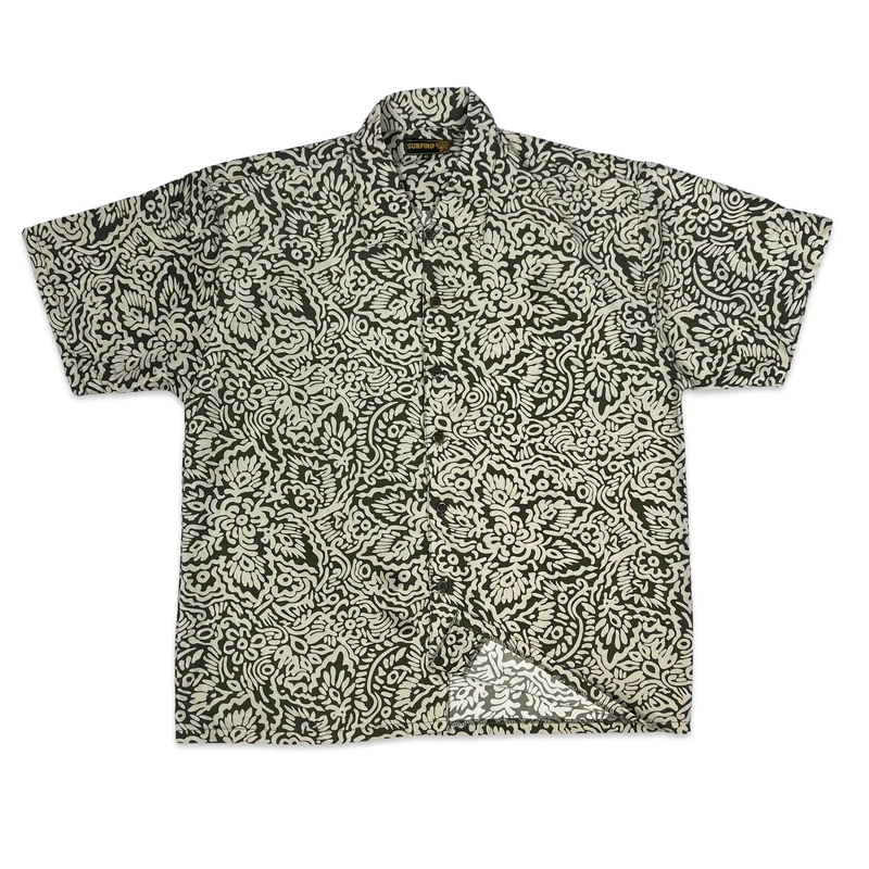 Vintage Brown & Beige Abstract Print Men's Short Sleeve Shirt L
