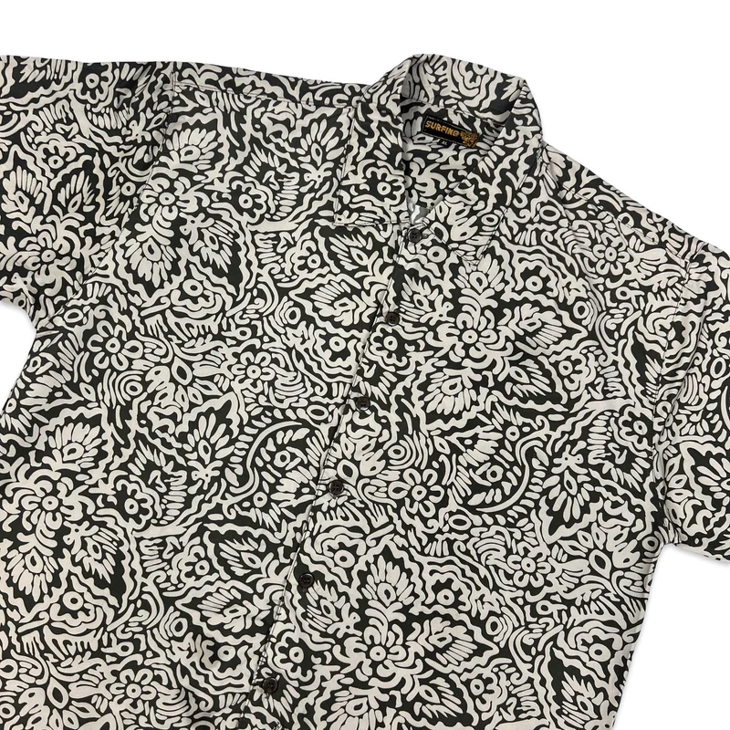 Vintage Brown & Beige Abstract Print Men's Short Sleeve Shirt L