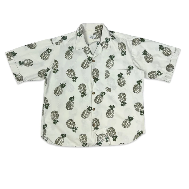 Vintage Pineapple Print White Hawaiian Aloha Shirt XL
