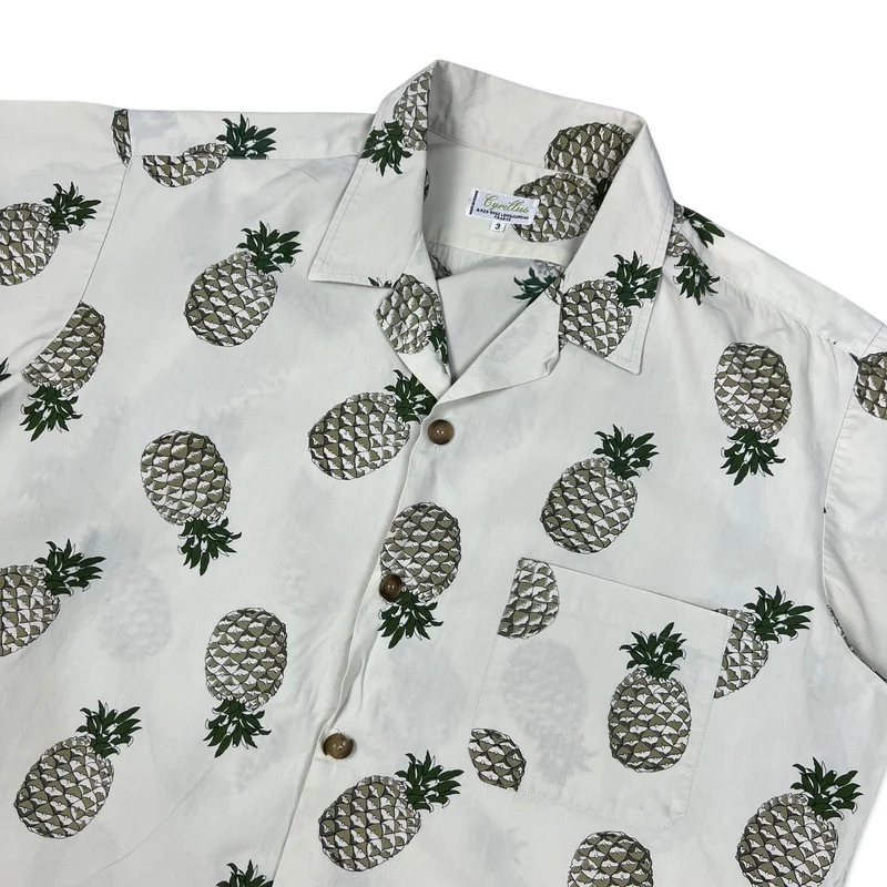 Vintage Pineapple Print White Hawaiian Aloha Shirt XL