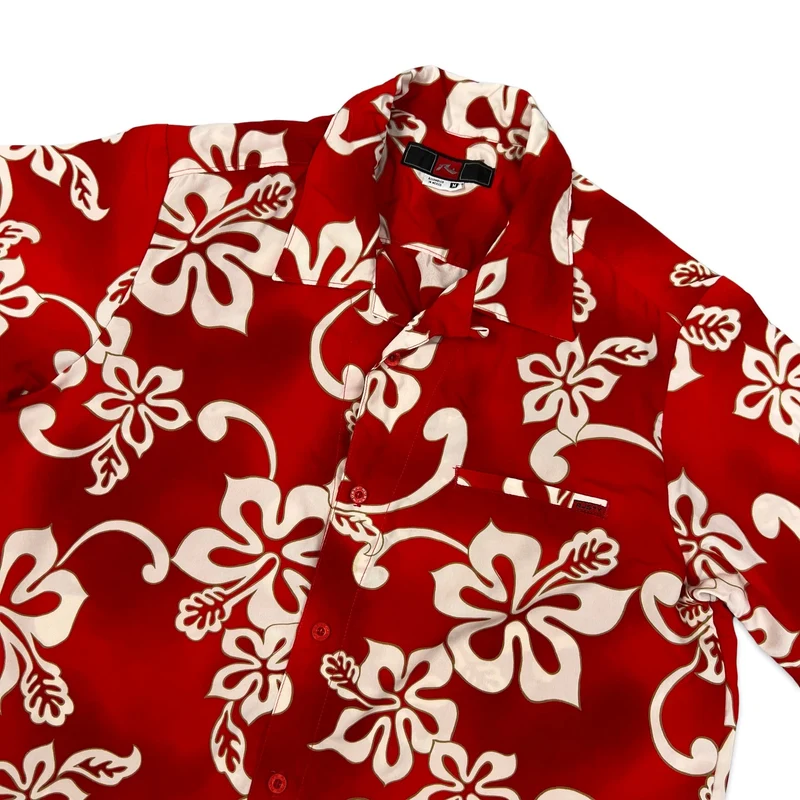 Vintage Red & White Abstract Print Hawaiian Shirt M L