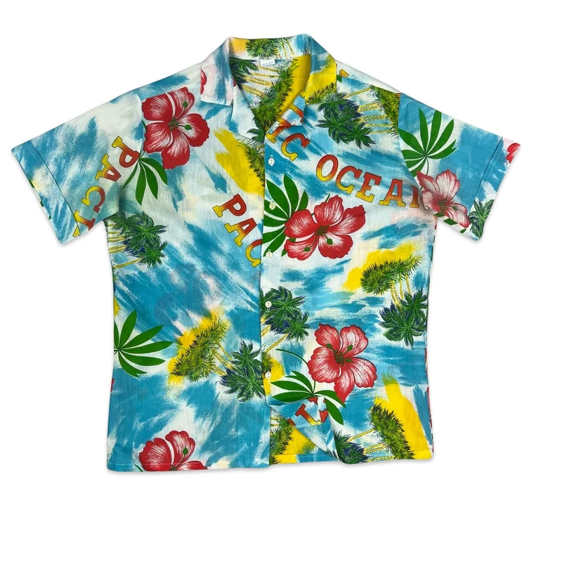 Vintage Blue Red & Green Hawaiian Shirt L XL