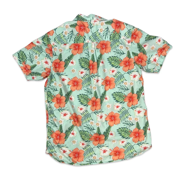 VTG Pierre Cardin Green Blue Pink Floral Print Short Sleeved Hawaiian Shirt XL