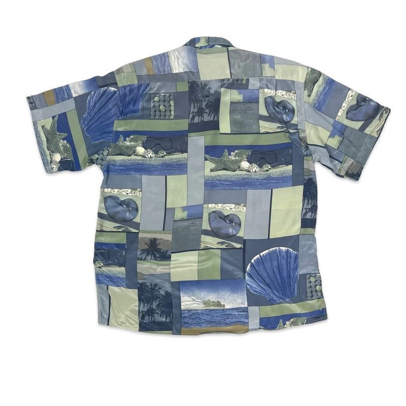 Vintage 80s Pierre Cardin Seashell Print Silk Shirt L XL