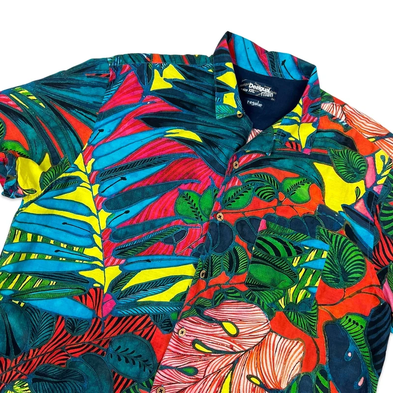 Desigual Multicolour Botanical Print Hawaiian Short Sleeve Shirt L