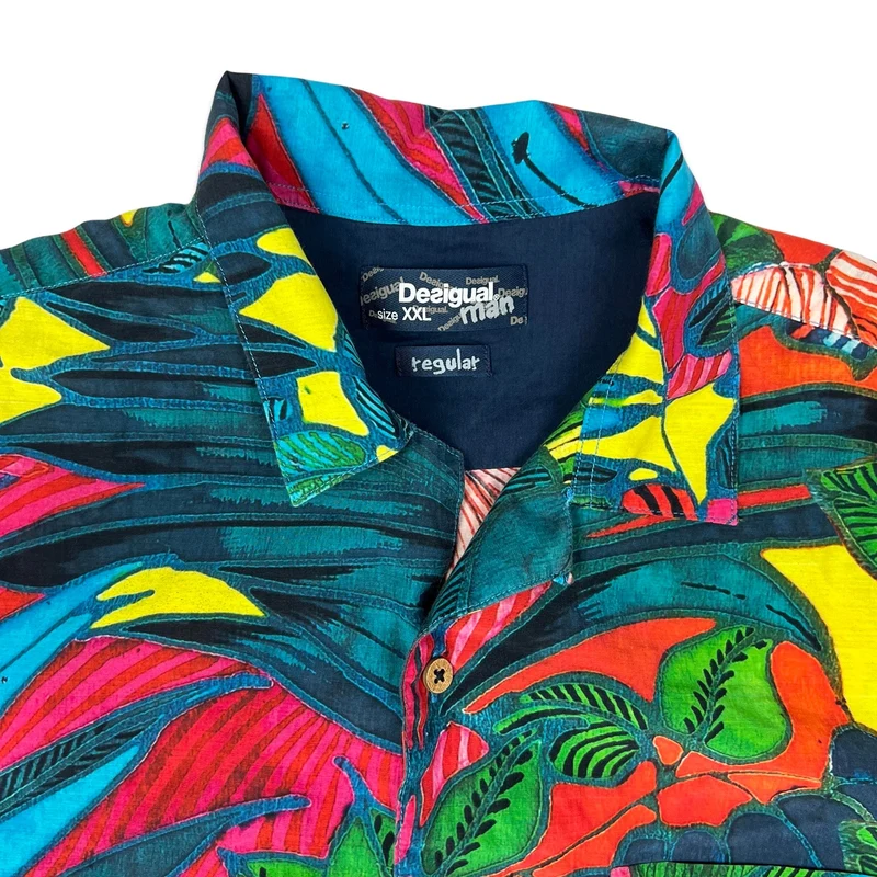 Desigual Multicolour Botanical Print Hawaiian Short Sleeve Shirt L