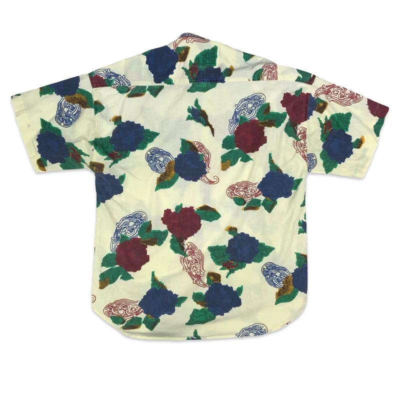 Vintage Pale Yellow Red Blue Green Abstract Print Shirt L
