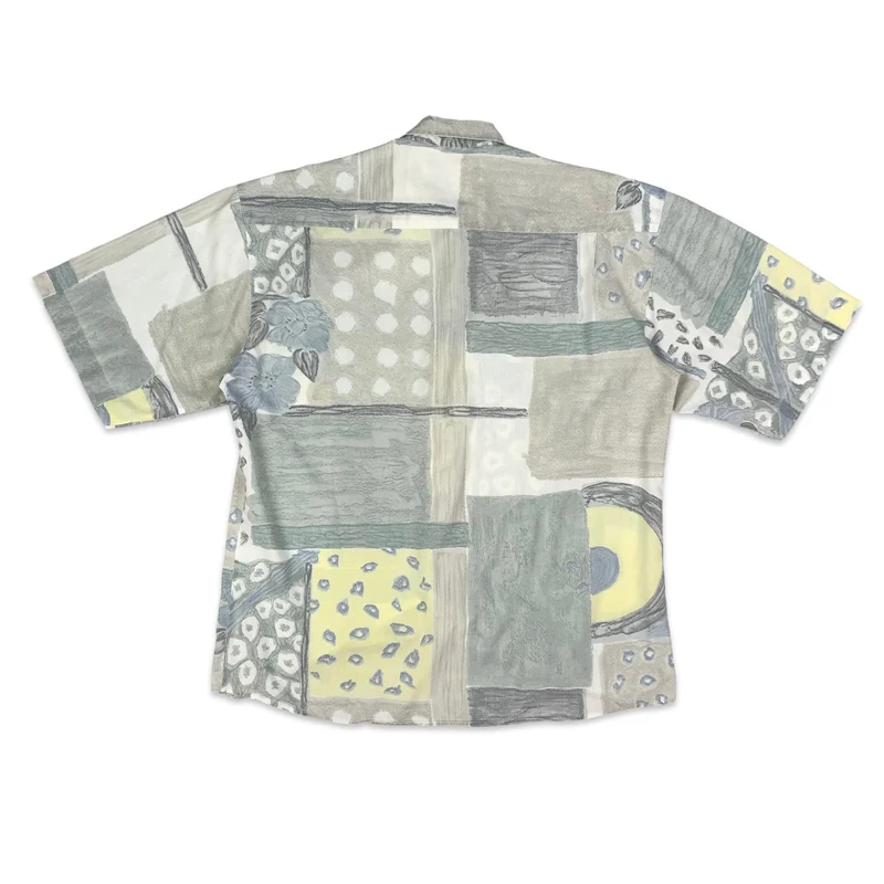 Vintage 80s Grey & Blue Abstract Print Short Sleeve Shirt L