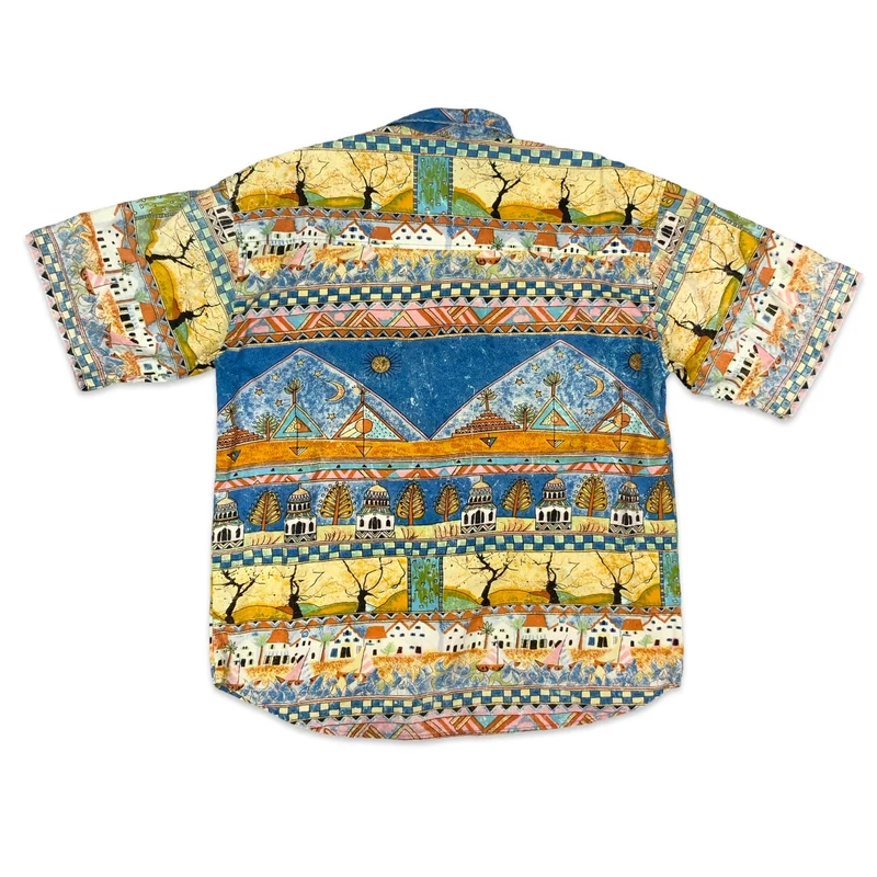 Vintage 80s West Fashion Abstract Print Cotton Short Sleeve Shirt XL