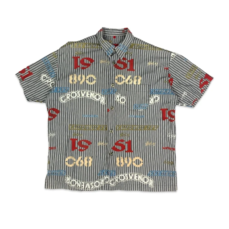 Y2K Black & White Striped Shirt with Graphic Print XXL