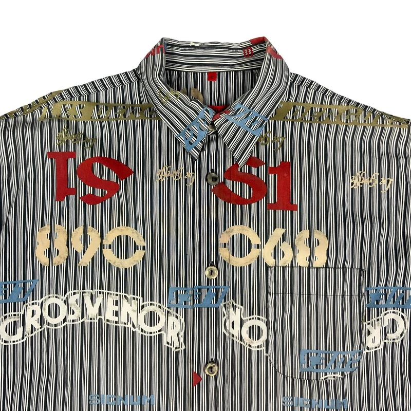 Y2K Black & White Striped Shirt with Graphic Print XXL
