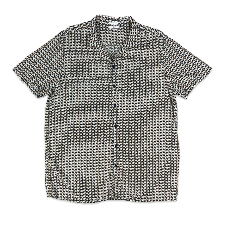90s Navy & Orange Geometric Print Shirt XL